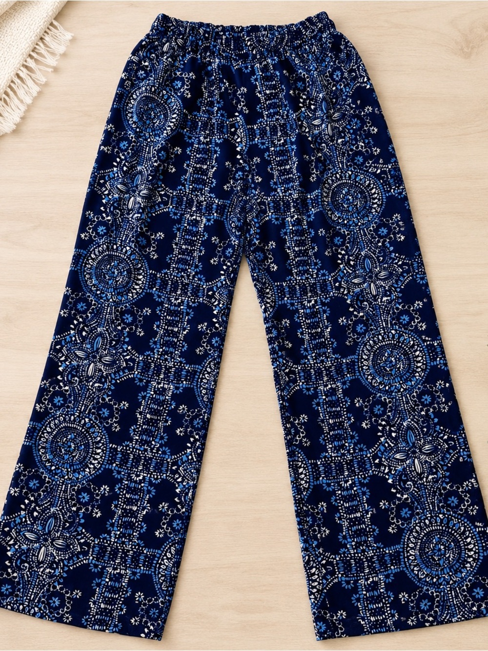 Mott50 Navy Blue Printed Wide Leg Pants